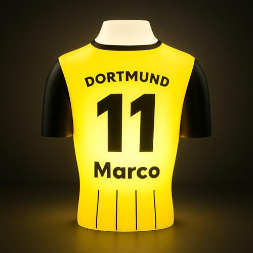 LAMPARENA - Fussball-Deko mit Beleuchtung & Namen | LED-Nachtlicht für Kinder & Erwachsene, personalisiertes Fußball-Geschenk für Männer & Fans [Schwarz-Gelb | 25x30 cm]