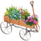RELAX4LIFE Blumenständer mit 4 Rädern aus Metall, Pflanzwagen aus Massivholz, Holzwagen bis zu 15 kg belastbar, Blumenkasten für Garten & Balkon & Terrasse, Blumenwagen Geschenkwagen Deko (Orange)