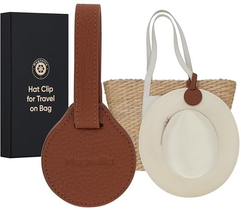 Magnetic Hat Clip for Travel on Bag, Leather Hat Holder for Travel, Handbag Accessories, Beach Essentials, Cruise Essentials