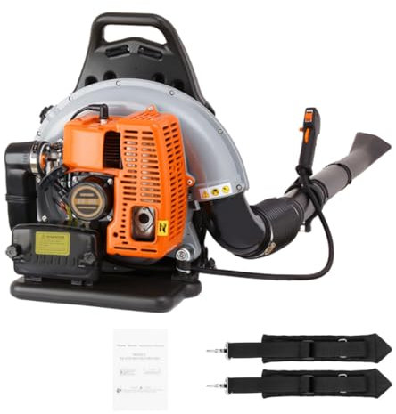 63CC Petrol Backpack Leaf Blower 2 Stroke Powerful Backpack 2.7 KW Blower Gas Power Sweeper 6800R/Min Handheld Cordless Garden Blower Air Cooled Fuel Tank 1.8L Adjustable Shoulder Strap