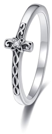 Kreuz Ring Sterling Silber seitlich Filigran Kreuz Ring Glaube Inspirational Schmuck für Frauen Männer