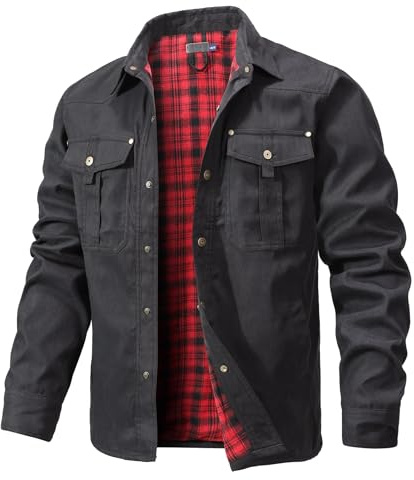 Zaitun Men's Flannel Lined Shacket Jacket Plaid Brushed Lining Cowboy Western Twill Outdoor Shirt Jacket