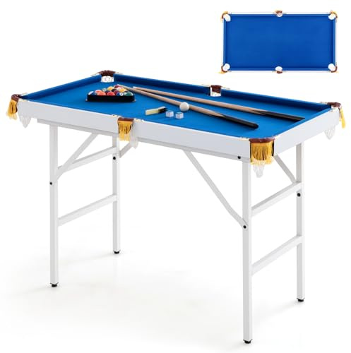 GOPLUS Table de Billard Portable de 122 cm, Mini-Billard avec Pieds Pliables, Jeu d'Arcade d'Intérieur avec 16 Boules, 2 Queues, 2 Craies, 1 Pinceau et 1 Triangle pour Enfants et Adultes