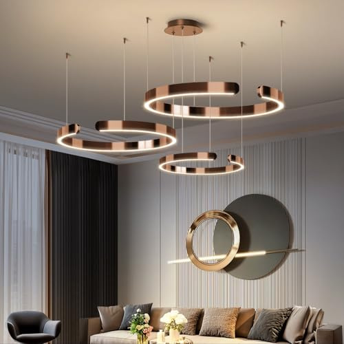 HYQJUNE Moderne Hängelampe Ring LED-Pendelleuchte Tisch Esstisch Minimalistisches Hängeleuchte For Wohnzimmerlampe Aluminium Esszimmer Höhenverstellbar Lampen Rose Gold(40+60+80cm)