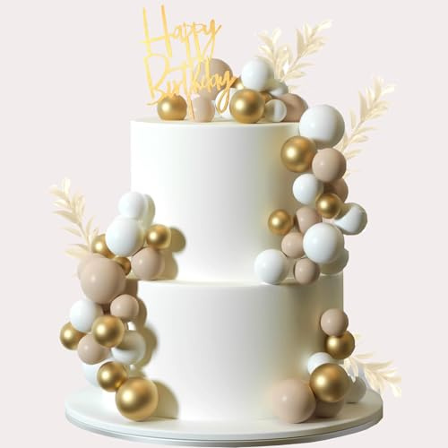 Boho Goldene Kugeln Tortendeko，50 Pcs Tortendeko Kugeln Geburtstag Beige Cake Topper Hochzeit，für Geburtstage, Hochzeiten, Babyparty
