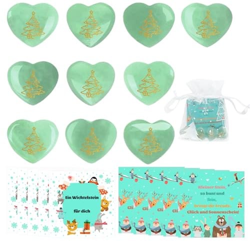 10x Wichtelsteine, Glücksstein Weihnachten, mit Grußkarte und Organza Beutel,Glücksbringer Weihnachten, Stein Adventskalender,Nikolaus Geschenke,Glücksstein Mitbringsel Weihnachten,Schule,Give Away