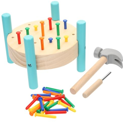 TOYANDONA Holz-Nageltisch-Hammerspielzeug Für Kleinkinder Werkbank Mit Nägeln Zum Hämmern Buntes Motorikspielzeug Aus Holz Fördert Hand-Auge-Koordination Und Aktives Denken