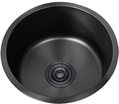Kitchen Sink Küchenspüle Schwarz Klein Spüle Küche Rund Edelstahl Spülbecken küchenbecken Rundspüle 1 Becken mit Abflussrohr Einbauart: Einbau von Oben und Unterbau (Ø 30 cm)