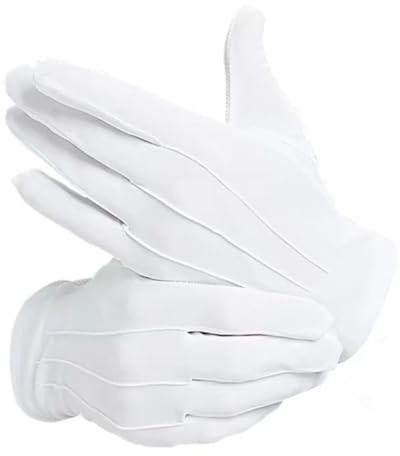 YOFDAL Guanti Bianchi Cotone,Guanti da Smoking,Guanti Bianchi con Fibbie,Morbido e Traspirante,per la Polizia Abito da Sera Formale,Cosplay,Banchetti Corti,Esaminando Gioielli(3 Cuciture Design)