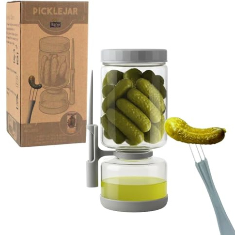 Ranji- Pot à Cornichon - Retournable avec Pique Inclus – Bocal Sablier en Verre Hermétique – Pour Olives, Cornichons, Fruits – Anti-Gâchis, Facile à Nettoyer - Idée Cadeau
