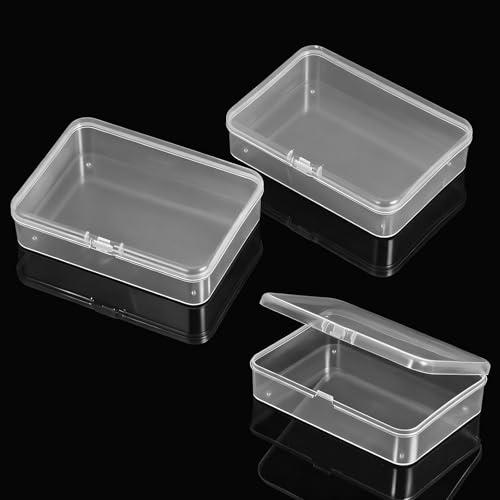 Bremorou 2Pcs Mini Plastic Storage Containers Box With Lid Clear Rectangular Plastic Storage Containers Box Small Travel Case For Small Items Beads Jewelry Cards Crafts 4.13x2.95x0.98 Inches