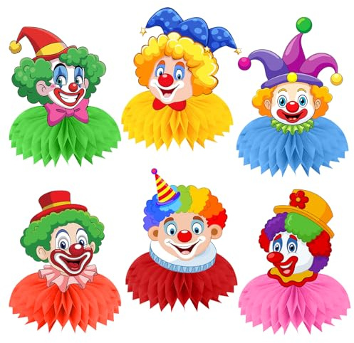Clown Tischdeko Karneval, 6 Stück Wabenbälle Clown Deko, 3D Karneval Tischdekoration, Clown Deko Tischaufsätz, 3D Clown Tischdekoration, für Karneval, Fasching, Fasnacht, Zirkus Deko