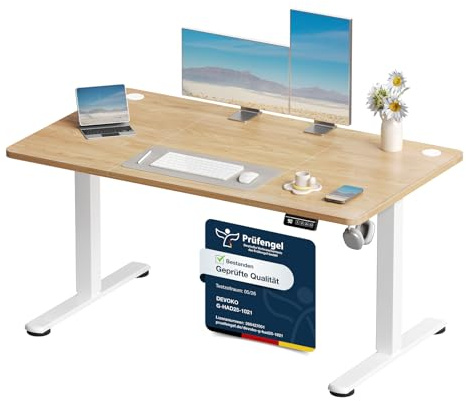 Devoko Elektrisch Höhenverstellbarer Schreibtisch 130 x 60cm,Beige | Schreibtisch Höhenverstellbar Tisch, Steh-Sitz Bürotisch, Computertisch mit Memory-Funktion, Stehpult, Standing Desk