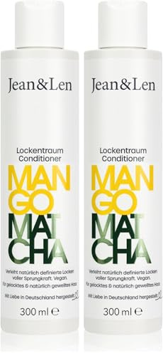 Jean & Len Lockentraum Conditioner Mango & Matcha, bändigt widerspenstiges und krauses Haar, verringert Spliss, pflegt & definiert natürliche Wellen und Locken, ohne Parabene & Silikone, vegan, 300ml