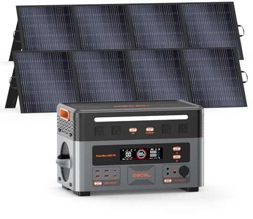 OSCAL 3600W Tragbare Powerstation mit 2x200W Solarpanel, 2016Wh-Solargenerator, 1500W-Wechselstromladung, LiFePO4-Batteriestation für den Heimgebrauch, Camping, Wohnmobil, Notfälle