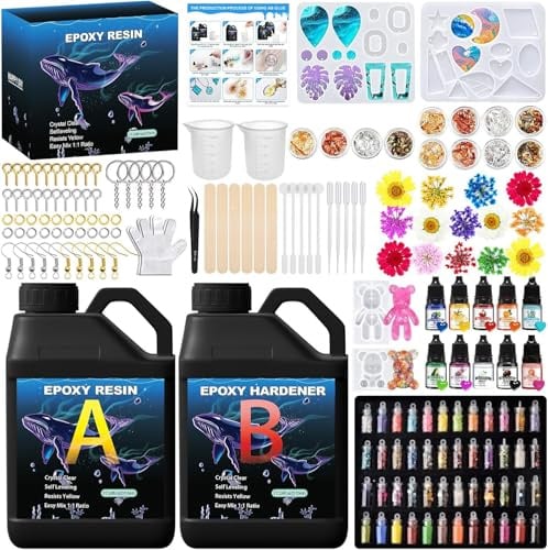 Epoxidharz Set Anfänger 510 ml,Resin harz Gießen Set,Harz Gießen Zubehör,mit Silikonform,Pailletten,Farbessenz,Pinzette,Trockenblumen,Handschuhe,für machen DIY Schmuck,Handwerk Und Kunstwerke