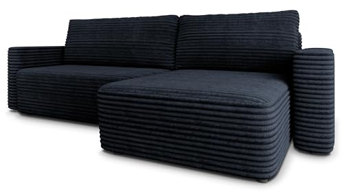 Masseno Ecksofa TELIN T mit Schlaffunktion L-Form, Modern Sofa mit Bettkasten, Wohnzimmersofa, Couch, Soffa, Bettsofa, Couchgarnitur - Schwarz, TILIA 100