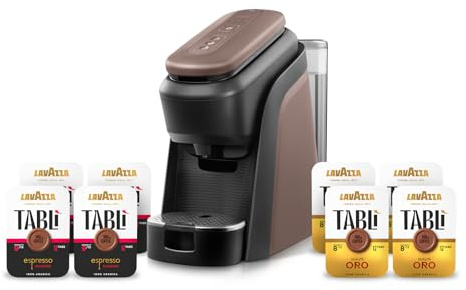 Lavazza, Tablì, Macchina Caffè Creata Esclusivamente per Tab 100% Caffè, con Variety Pack 96 Tab (48 x Qualità Oro, 48 x Espresso Classico), 1450 W, 165 x 330 x 390mm, Marrone