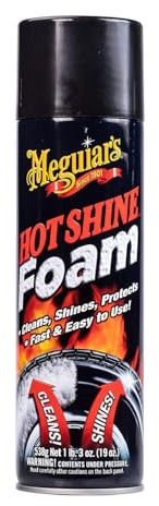 Meguiar's Hot Shine Tire Foam - High Goss Tire Shine that Cleans, Shines, and Protects in One, Deep, Black Shine with Conditioners and UV Protection to Help Keep Tires Looking Like New, 19 Oz Aerosol