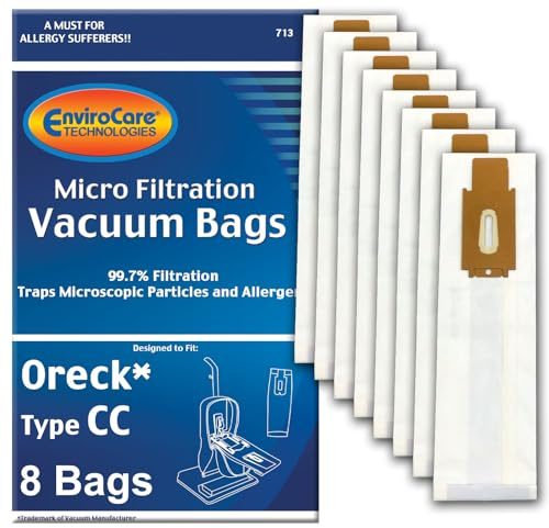 8 Envirocare Micro Filtration Vacuum Bags to fit Oreck Type CC Xl, Fits All XL7, XL21, 2000's, 3000's, 4000's, 8000's, 9000's Series Model Upright Vacuum Cleaners, CCPK8DW, CCPK8, PK80009DW, PK80009