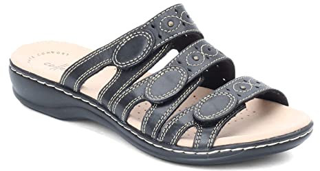 Clarks Women's Leisa Cacti Flat Sandal, Black Leather, 5 UK