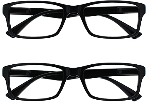 OPULIZE PEP Lesebrille für Damen und Herren - 2er-Pack - Große Rechteckige Brille - Komfortable Federscharniere - Kratzfest - Schwarz - UVR +3.50
