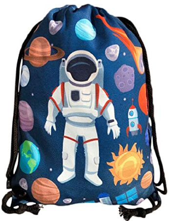 HECKBO Mädchen Jungen Kinder Turnbeutel - Astronaut Weltraum- für z.B. Sportkleidung & Trinkflasche - Kindergarten, Schule & Freizeit - Rucksack, Tasche, Sportrucksack, Sportbeutel, Gym