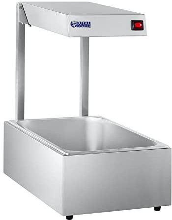 Royal Catering Wärmebrücke Speisenwärmer mit Behälter GN 1/1 RCWB-500 (500 W Halogenlampe, Max. Temperatur 80 °C, Behälterkapazität 20 l, Edelstahl)