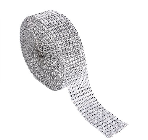 Glitzernde Diamant-Netzbänder für Hochzeitstorten Geburtstag Event Party, 3 Farben, 8 Reihen, 9,1 m (Silber)