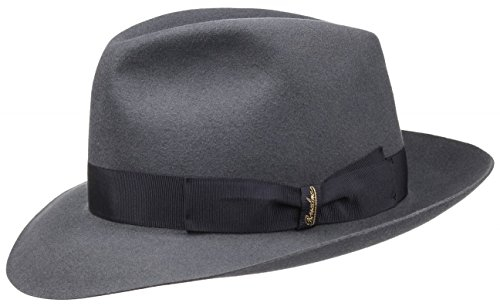 Borsalino 50 Gramm Fedora Herrenhut Haarfilzhut Damen Herren Filzhüte mit Ripsband Sommer Winter (57 cm - dunkelgrau)