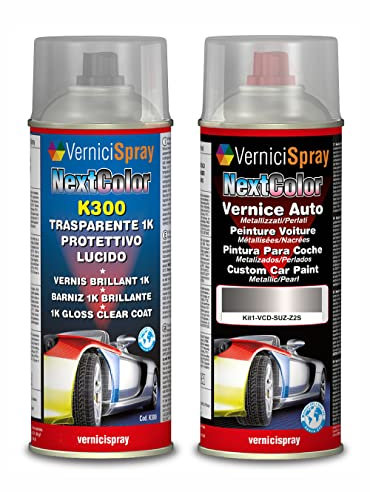 Kit Vernice Auto Spray compatibile con SUZUKI ALTO Z2S SILKY SILVER MET. Trasparente Lucido kit ritocco vernice metallizzata 400+400 ml di Vernice Spray Graffi Auto