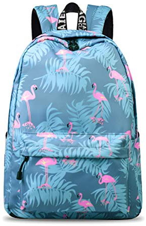 Mädchen Schulrucksack Modischer Freizeitrucksack für Frauen Teenager Jungen Wasserdicht Tasche Schulranzen Tagesrucksack mit Laptopfach Blauer Flamingo-1