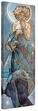 Bilderwelten Leinwandbild - Alfons Mucha - Sterne - Der Mond - Panorama Hochformat 120 x 40 cm