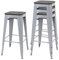 Mendler 4er-Set Barhocker HWC-A73 inkl. Holz-Sitzfl�Che, Barstuhl Tresenhocker, Metall Industriedesign stapelbar - grau