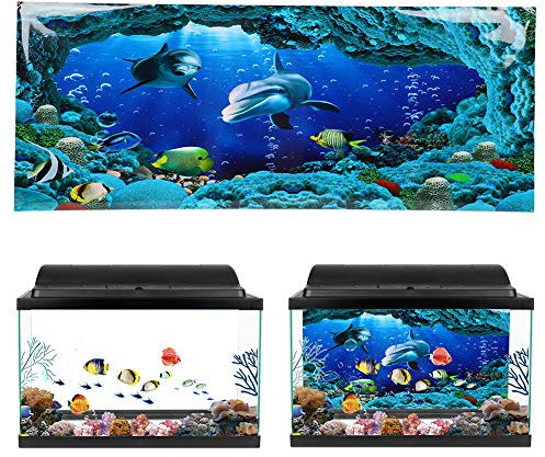 Cikonielf Aquarium Background Poster PVC Adhesive Underwater Sea World Paintings Fish Tank Background Poster Sticker Backdrop Decoration(91x50cm)
