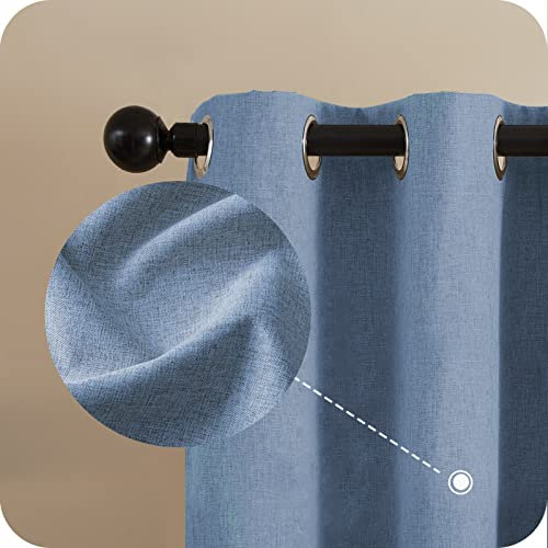 MRTREES Vorhang Blickdicht Thermo Gardinen mit Ösen 100% Verdunklungsvorhang Ösenschal Vorhänge Leinen kurz Blau 260×132cm(H×B) für Wohnzimmer Kinderzimmer Schlafzimmer im Modernen Stil 2er Set