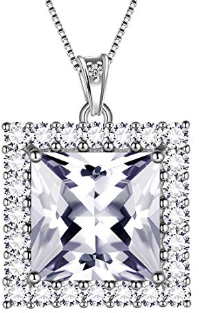 Aurora Tears April Birthstone Halsketten 925 Sterling Silber Weiß CZ Square Geburtsstein Anhänger mit Zirkonia Schmuck Geschenke für Frauen und Mädchen DP0282W