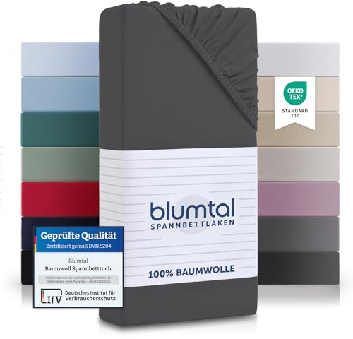 Blumtal® Baumwolle Spannbettlaken 200x220x30cm Basics Jersey im 2er Set - Oeko-TEX zertifiziertes Spannbetttuch 200x220cm - Anthrazit
