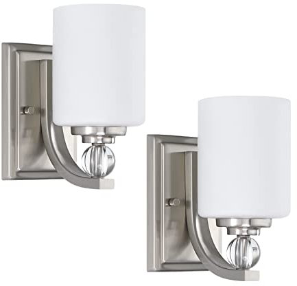 Doraimi Lighting LED 2 Pack 1 Light K9 Crystal Frosted Glass Transitional Wall Sconce with Brushed Nickel Finish for Bath Room, Bed Room