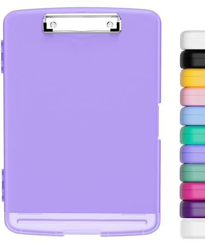 Hnogri Kunststoff-Klemmbrett mit Aufbewahrung, Hochleistungs-Clips, Klemmbrett-Aufbewahrungsbox, geringes Gewicht, glattes Schreiben für die Arbeit, Größe 14 x 9,6 x 1,2 Zoll (Violett)