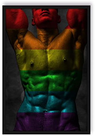Pixxprint Sixpack Body Mann, Poster im Bilderrahmen, Format: 80x60cm, Kunstdruck gerahmt
