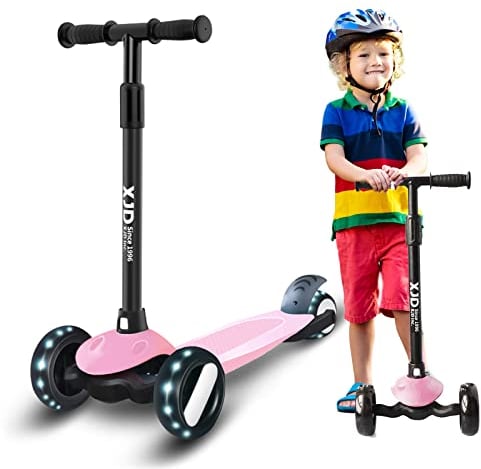 XJD Kinderroller Kinderscooter für 2-8 Jahre Kinder Scooter 3 LED Rädern Kickboard Sperrbare Richtung Kinder Roller Verstellbare Lenkerhöhe Leicht Belastbarkeit bis 50 kg (Rosa)