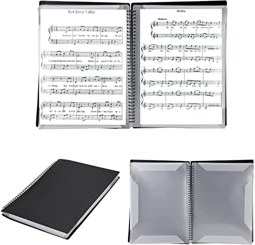 A4 Sheet Music Folder File Storage Organizer Black Plastic folders with Pockets for Artist Sheet Music Piano Score Choir Band Concert Drawings Documents, 60 Pages