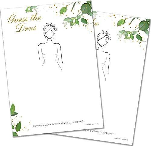 Guess The Dress - Brautdusche Junggesellinnenabschied-Spiel - Botanicals Design - inkl. Gewinnerzertifikat, 20 Stück