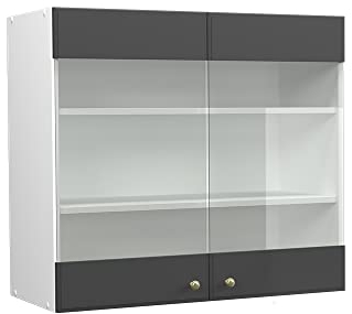 Vicco Küchenglasschrank Fame-Line, Glashängeschrank, Anthrazit-Gold/Weiß, 80 cm