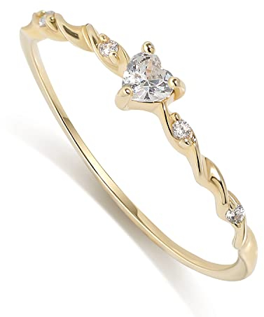 Meissa Kleiner Herz-Ring Stapelbar zierlicher niedlicher Ring Sterling Silber Minimalistischer Ring Freundschaft Passende Stapelbare Diamant Gold Ring (Gold, 5.25)