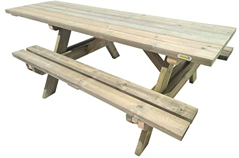 MASGAMES Picknicktisch Lyon, geeignet für Rollstuhl, aus kesseldruckbehandeltem Holz, Stufe IV, inklusive Verankerungen, 235 cm Länge