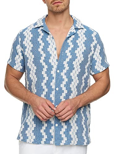 Indicode Herren INCosby Kurzarmhemd mit Button-Down-Kragen | Herrenhemd gestreift Kurzarm Hemd Blue, XXL