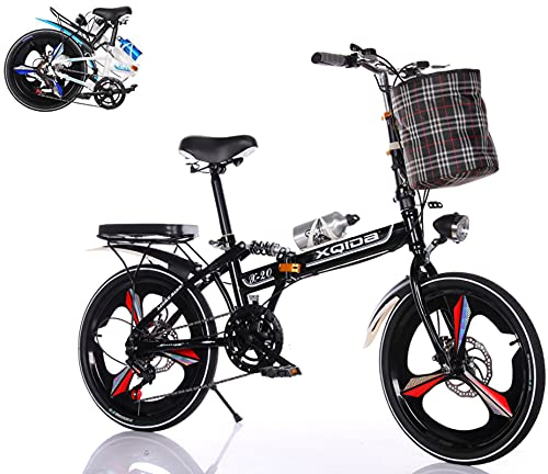 XQIDa durable Fahrrad klappbar 20 Zoll Faltbares Fahrrad Klapprad mit Stoßdämpfer Ältere männliche und weibliche urban Fahrrad,Folding System Sitz Und Griff Verstellbar(schwarz) …