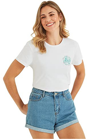 TOG 24 District Womens T-Shirt in Super Soft 100% Sustainable Cotton, Crew Neck, Small Graphic Print on Chest, Large Graphic Print on Back, Optic White, 16